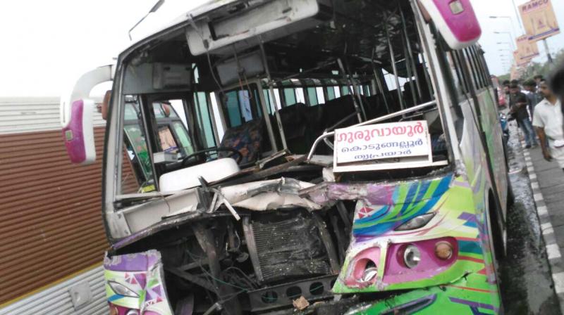 Bus that met with accident on Chettuva bridge on Monday. (Photo: DC)