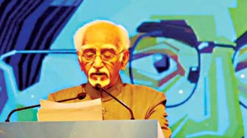 Former vice-president Hamid Ansari at a seminar on  Conversations of the Constitution in Bengaluru on Tuesday.