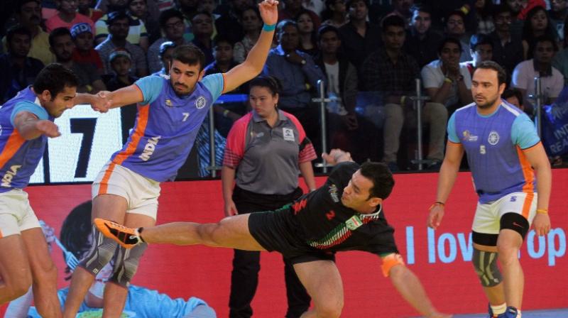Ajay Thakur was the star of the show, as he turned the game around, with 14 raid points. (Photo: Kabaddi World Cup media)