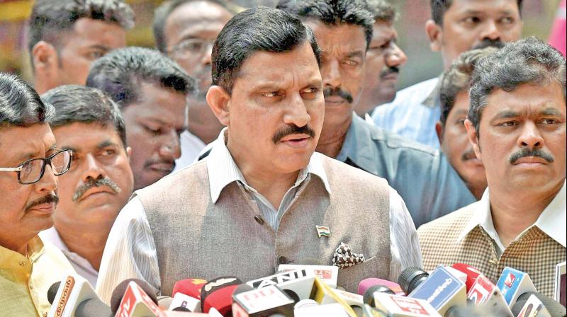 Minister of state for science and technology, & earth sciences Y. S. Chowdary addressing the media at Apollo Hospital on Saturday, where AIADMK supremo and Tamil Nadu Chief Minister J. Jayalalithaa is admitted (Photo: AP)