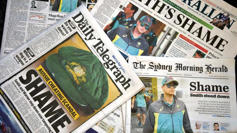 A view of Australian media reports on ball tampering. (Photo: AFP)