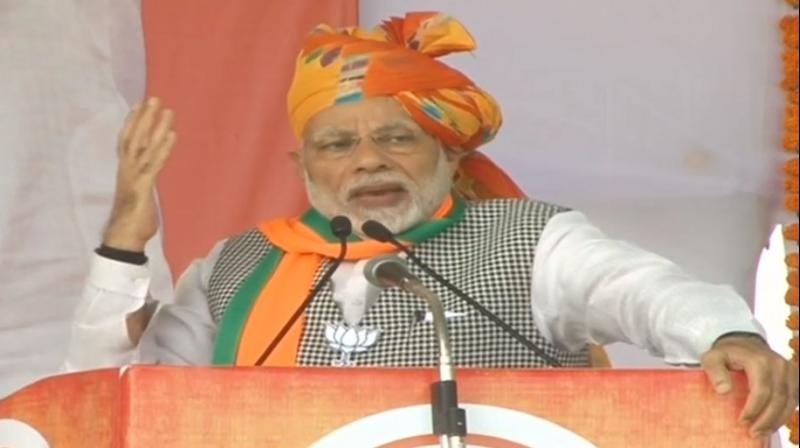 Asking people to elect the Vasundhara Raje government for another term in the state, Prime Minister Narendra Modi said water is a big problem in the desert state. (Photo: Twitter | @BJP4India)