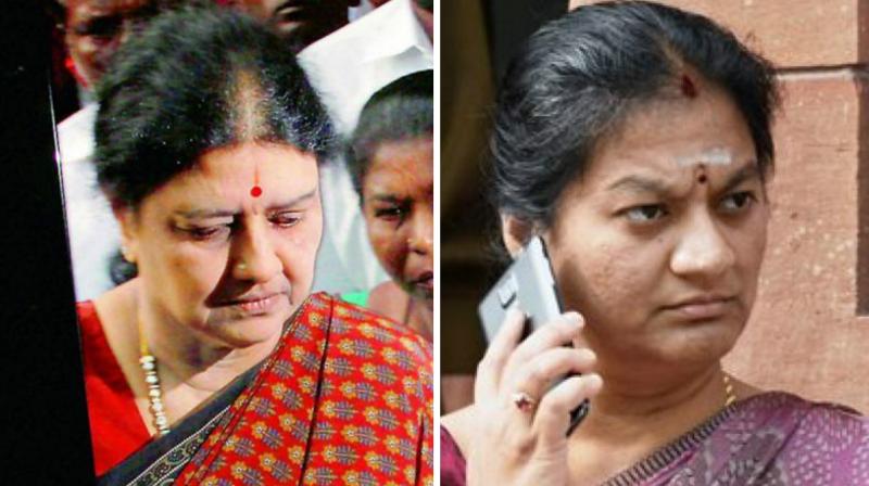 Sasikala Natarajan (left) is all set to be elevated in AIADMK, a move that Sasikala Pushpa is challenging. (Photo: PTI)