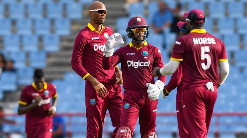 West Indian team celebrates fall of Afghanistan wicket (Photo: Windies cricket)