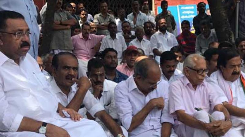 Many Congress leaders, including partys state president MM Hassan and Leader of Opposition in the assembly Ramesh Chennithala, are on a hunger strike in Kozhikode. (Photo: ANI)