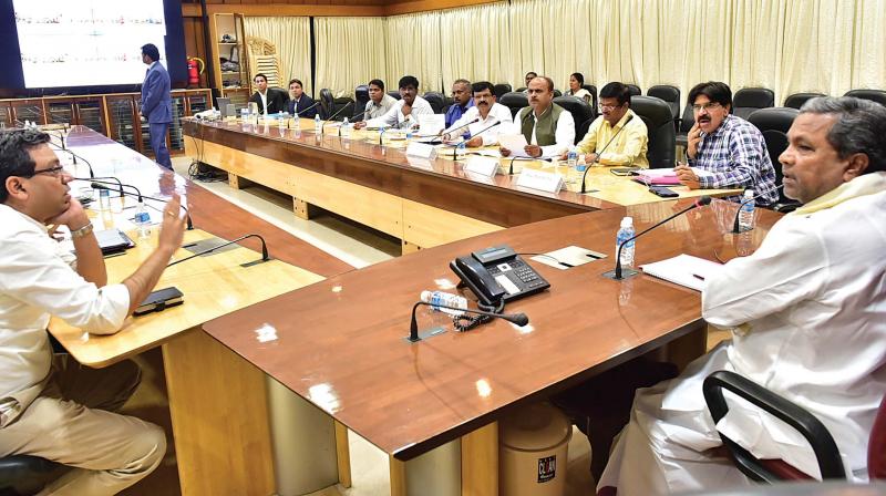 CM Siddaramaiah speaks during a meeting on the development of Brindavan Gardens at KRS,  in Bengaluru on Saturday (Photo: KPN)