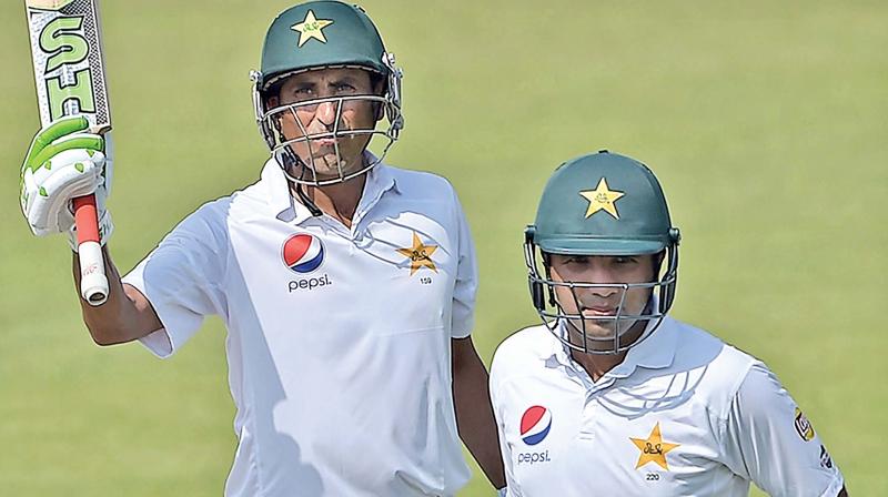 Younis Khan (left) and Sami Aslam shared a 106-run partnership during the first day of the third Test against West Indies.	(Photo: AFP)