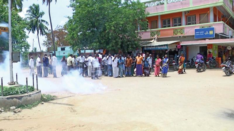 Villagers of Neduvasal, Vadakadu and its  surroundings burst firecrackers at Neduvasal on Thursday, following the alloted company giving up its hydrocarbon exploration project there.	(Photo: DC)