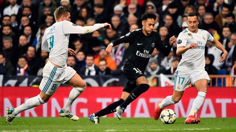 Madrid says the report by Spanish public broadcaster TVE is \absolutely untrue,\ adding the team \made no offer of any kind to PSG or the player.\(Photo: AFP)