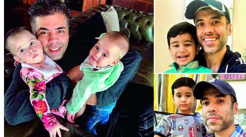 Karan Johar and Tusshar Kapoor (left) also embraced parenthood via surrogacy.