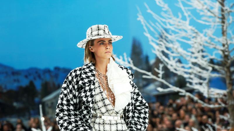 Model and actor Cara Delevingne in a creation of the Chanel ready to wear Fall-Winter 2019-2020 collection, presented in Paris on Tuesday. (Photo: AP)
