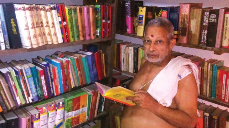 Eswaran Embranthiri in his library at his house in Kanjangad. (Photo: DC)