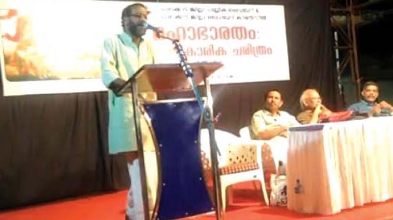 Dr Sunil P Ilayidam delivers speech on Cultural history of Mahabharatha in Palakkad (file pic).