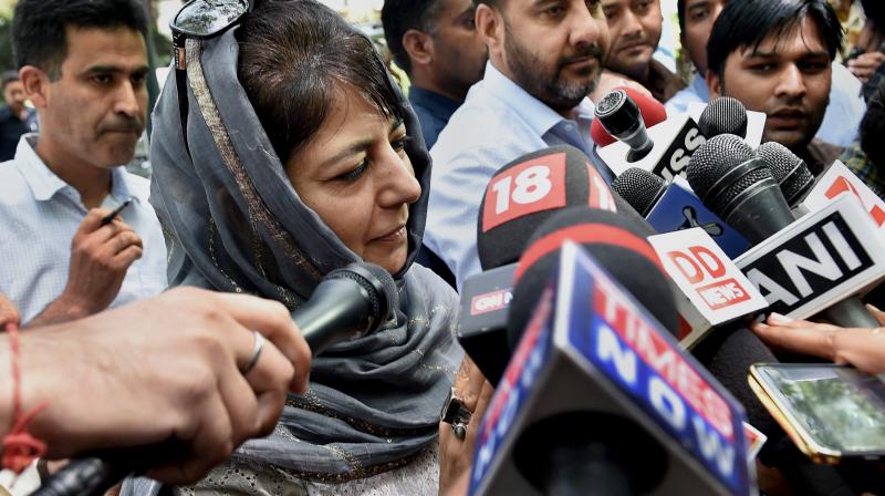 Jammu and Kashmir Chief Minister Mehbooba Mufti addresses media after a meeting with Prime Minister Narendra Modi in New Delhi on Monday. (Photo: PTI)