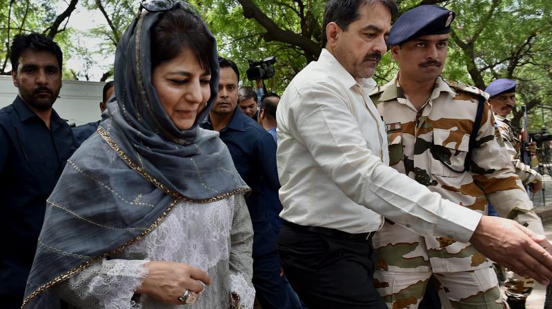 Jammu and Kashmir Chief Minister Mehbooba Mufti after a meeting with Prime Minister Narendra Modi in New Delhi on Monday. (Photo: PTI)