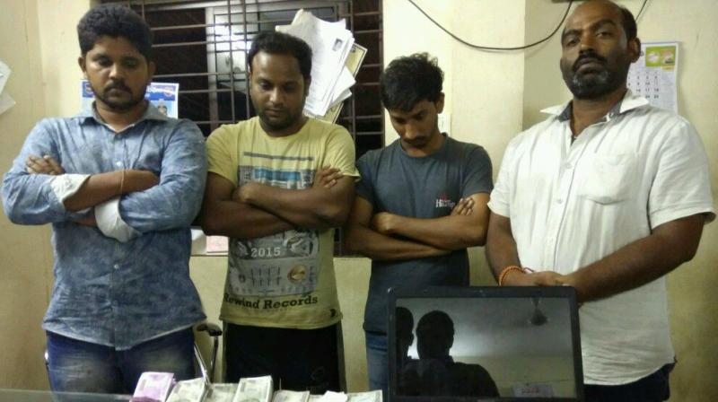 The four who were arrested for organising cricket betting at a house in Jawaharnagar in the city on Monday. (Photo: DC)