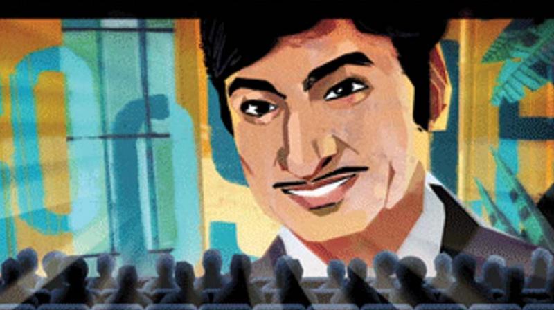 To mark his 88th birthday, the Google Doodle shows a young Rajkumar in a movie theatre with a silhouette of several people watcting his movie.