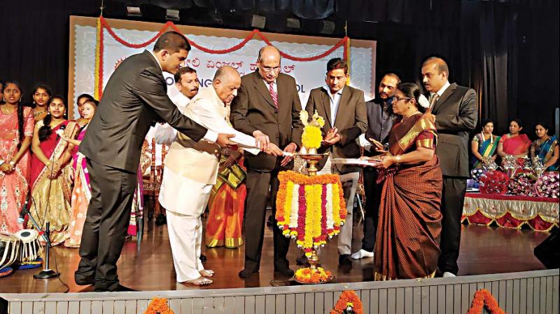 State Law Commission Chairman, Dr S.R. Nayak inaugurating the Teachers Day celebration at Holy Angels High School, Hampinagar on Wednesday. School Chairman T. Purushotham,  Prinicipal P. Lokesh, Director P. Chandramohan and Circulation Head of Deccan Chronicle, Vishwanath R. are also seen