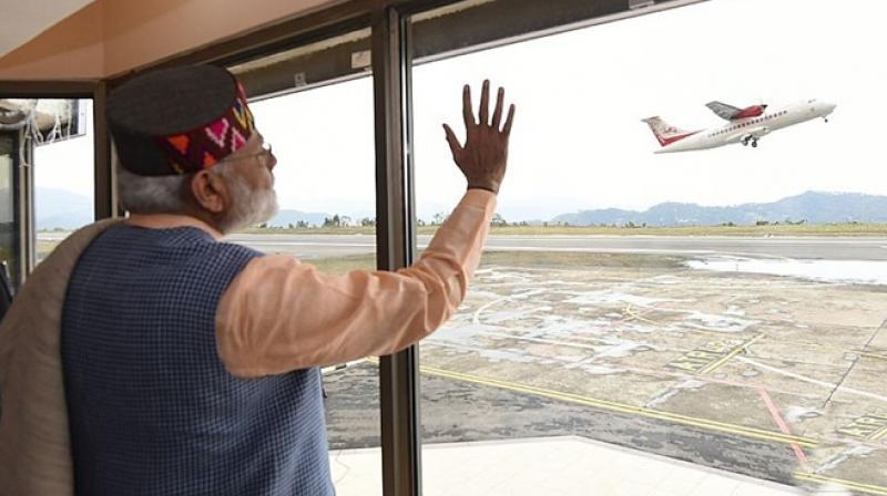 Prime Minister Narendra Modi during the inauguration of first flight on Delhi-Shimla route under UDAN scheme i April 2017. (Photo: File/narendramodi.in)