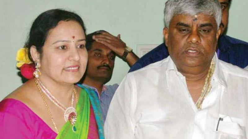 JD(S) leader H.D. Revanna with his wife Bhavani Revanna