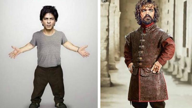 A photo of dwarf Shah Rukh Khan and Tyrone Lannister in GOT.