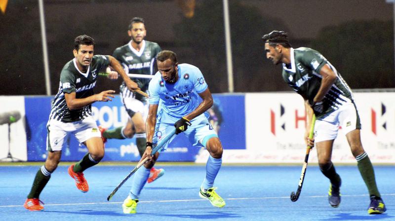 It was Indias fourth win over Pakistan this year, having beaten them twice in the Hockey World League Semi-finals in London and once in the pool stages here. (Photo: PTI)