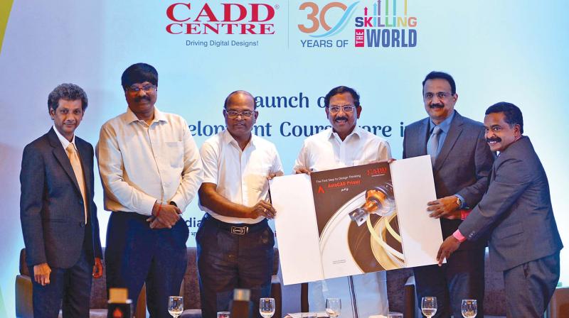 Tamil Official Language and Tamil Culture Minister K. Pandiararajan launches the CADD Centres courseware in Tamil at a function in the city on Saturday. The Tamil courseware introduces AutoCAD, a leading engineering design software, and is meant for high school and college students. 	 DC
