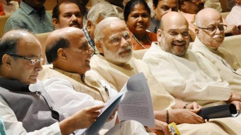 Prime Minister Narendra Modi, BJP president Amit Shah, Home Minister Rajnath Singh, Finance Minister Arun Jaitley and party veteran L K Advani (Photo: PTI/File)