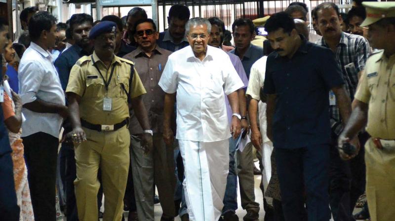 Chief Minister arrives for the press conference after Lavalin case verdict in Thiruvananthapuram on Wednesday. (Photo: DC)