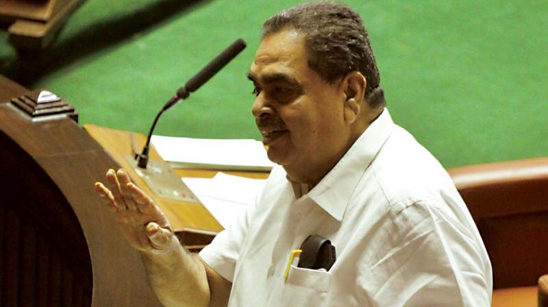 Forest Minister Ramanath Rai speaks during the Assembly session in Bengaluru on Monday. (Photo: DC)