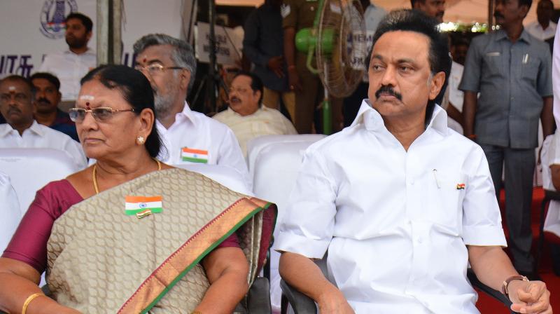 Tamil Nadu Opposition leader M.K. Stalin participates in the 68th Republic Day Celebration at Kamarajar Salai on Thursday. (Photo: DC)