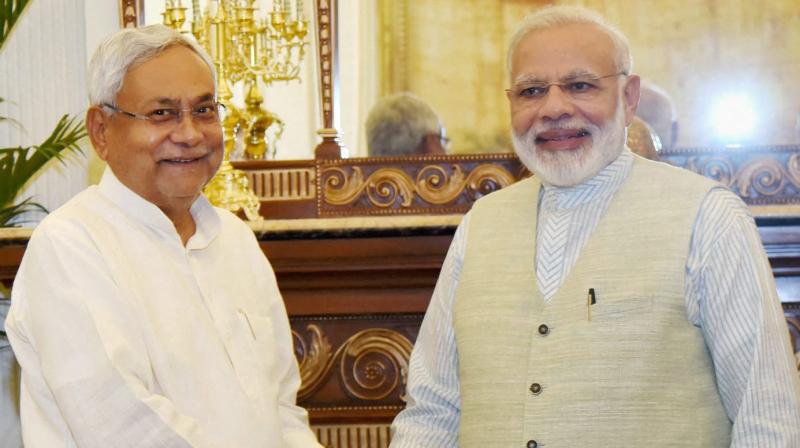 Chief Minister of Bihar Nitish Kumar calls on the Prime Minister Narendra Modi in New Delhi on Friday. (Photo: PTI)