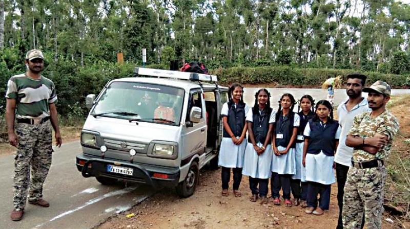 The pick-up and drop facility for students in elephant affected areas in Sakleshpur.