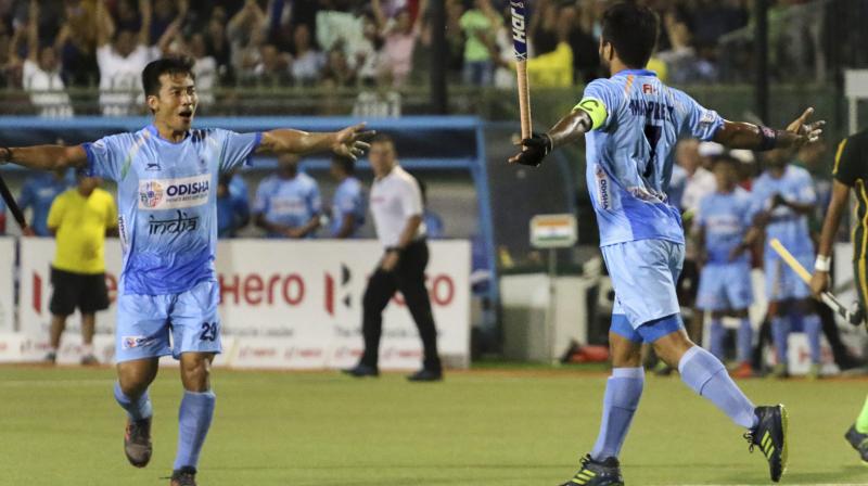 Strikers Lalit Upadhyay and Mandeep Singh scored two goals each, while drag-flicker Harmanpreet Singh converted a penalty stroke and a penalty corner to lead the goal-fest. (Photo: PTI)