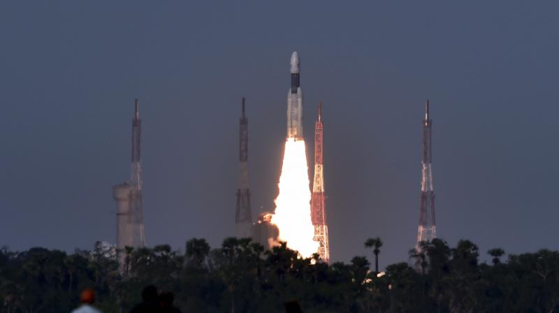 ISROs heaviest rocket GSLV Mk-III, carrying communication satellite GSAT-19, takes off from Satish Dhawan Space Centre in Sriharikota on Monday. (Photo: AP)