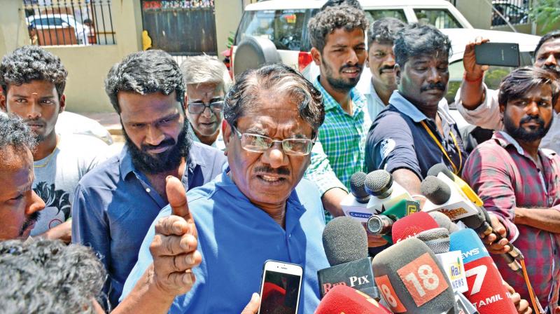 Director Bharathiraja on Friday talks to the media after meeting the CoP.  (Photo:DC)