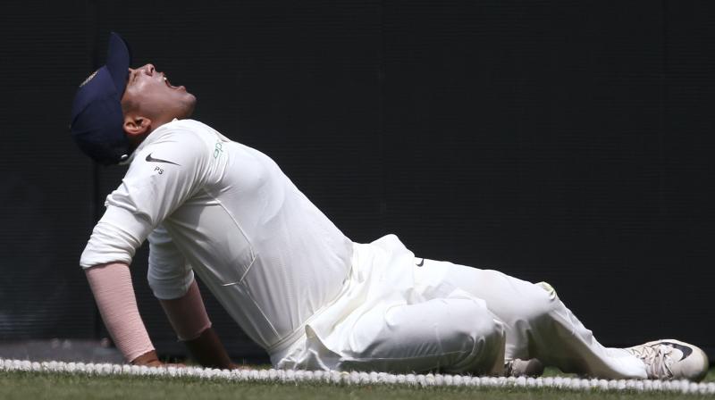 \Opening batsman Prithvi Shaw suffered a left ankle injury while attempting a catch at the boundary ropes in the tour game against CA XI at The Sydney Cricket Ground,\ said the BCCI in a statement. (Photo: AP)