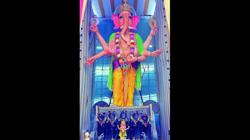 72 feet Ganesh idol at Gymkhana grounds in Vijayawada on Saturday.