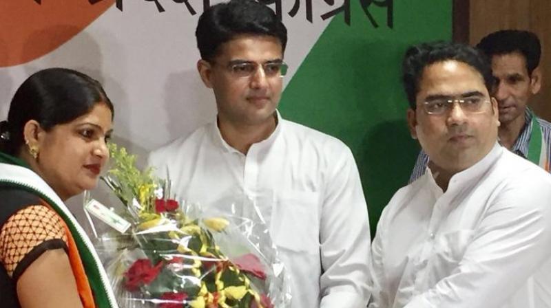PCC chief Sachin Pilot welcomed Sona Devi in the party on Friday saying that she has joined the party unconditionally and it will boost the partys standing among the youth, especially among the Dalits. (Photo: Twitter | @SachinPilot)