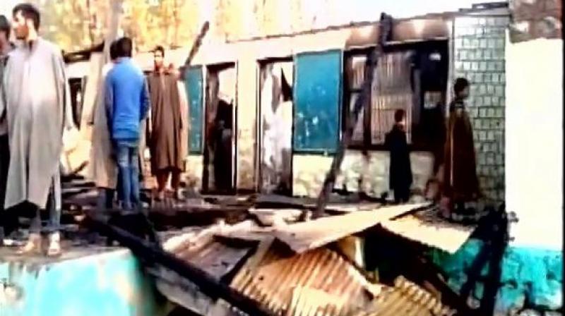 A school building was gutted in afire in Bandipora district of Kashmir. (Photo: ANI/Twitter)