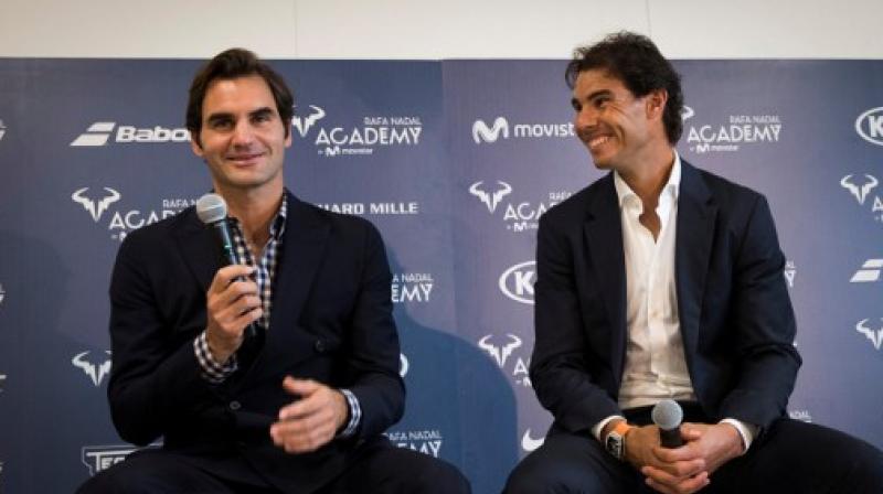 Roger Federer and Rafael Nadal at the launch of the latters academy. (Photo: AFP)