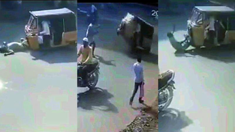 A CCTV grab shows Jangaiah being hit by the autorickshaw on Sunday.