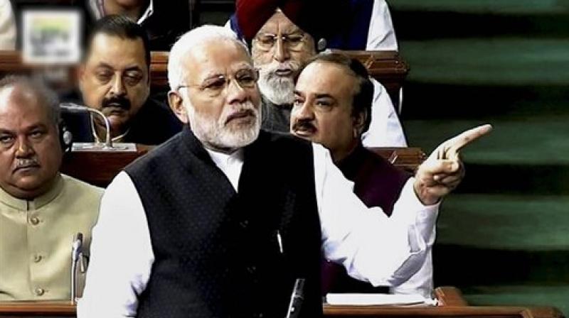 Prime Minister Narendra Modi speaks in Lok Sabha, in New Delhi on Tuesday. (Photo: