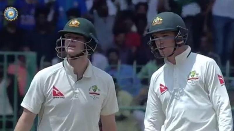 Sunil Gavaskar and VVS Laxman criticised Australian skipper Steve Smith for seeking the dressing rooms input for a DRS referral in the second Test against India. (Photo: Screengrab)