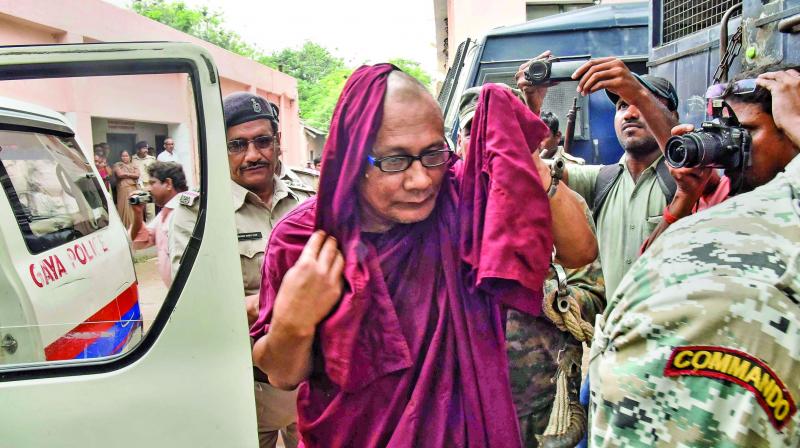 Bangladeshi Buddhist monk Bhante Sangh Priya, being produced in a court in Gaya on Thursday. (Photo: PTI )