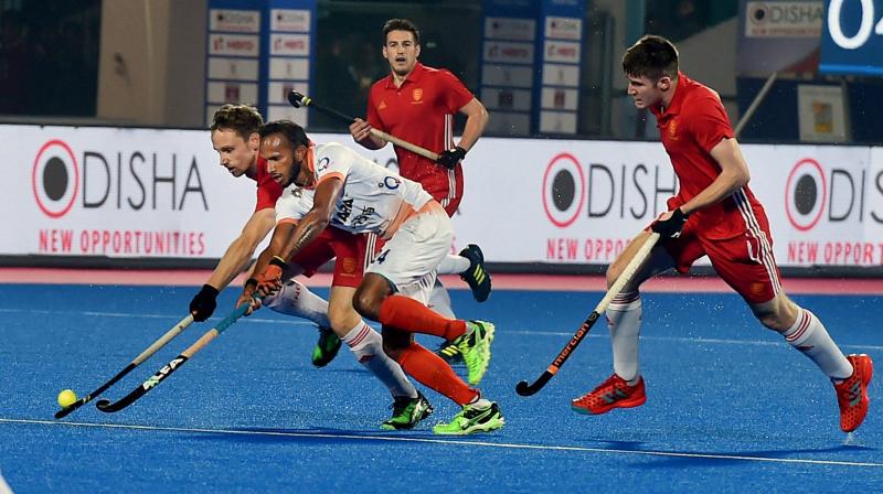Ward (43rd, 57th minutes) struck two field goals for England after David Goodfield gave them the lead in the 25th minute.(Photo: PTI)