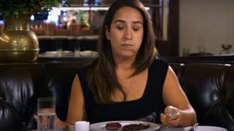 Stephanie Potakis, who was fed up boring vegetarian options decided to finally try out meat. (Credit: YouTube)