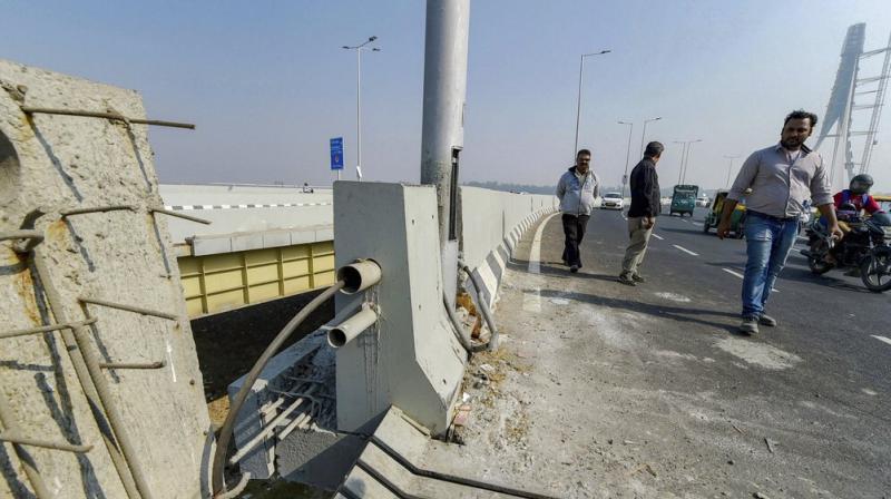 The accident occurred on the left turn loop of the Signature Bridge after the two motorcycle riders, apparently driving at high speed, hit the divider following which the two fell down the bridge, a senior police officer said. (Photo: PTI)