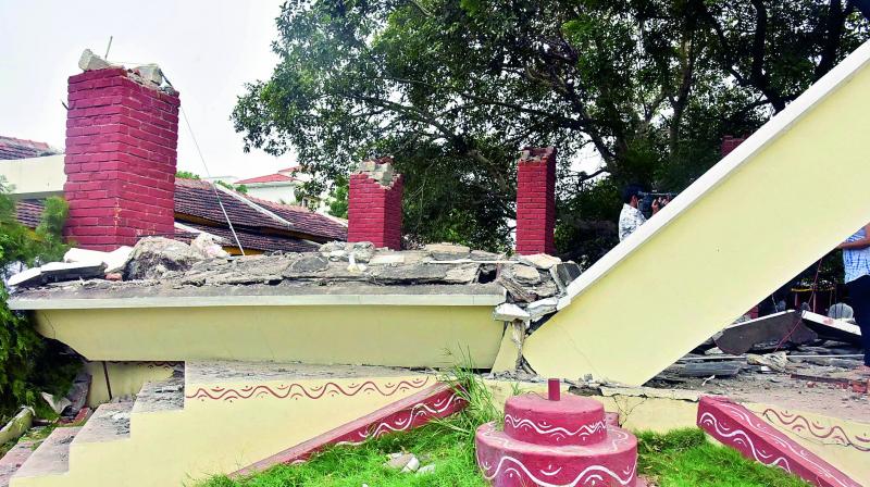 The shed that collapsed at the New Century School in Kukatpally that killed two students and injured four others on Thursday.  (Image: DC)