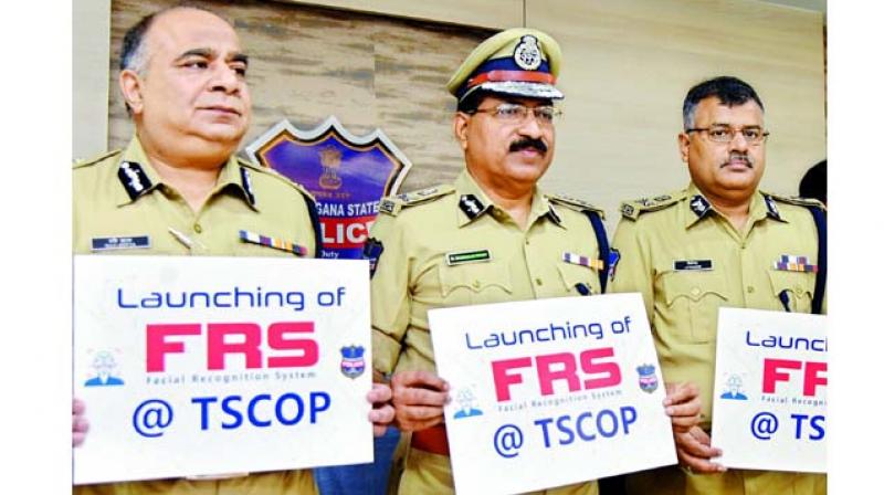 Telangana DGP M. Mahender Reddy and other senior officials launch Facial Recognition System on Thursday.   (Image: DC)